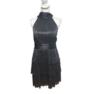 Lilly Pulitzer Wyn Dress Size 8 Noir Black Metallic Knit Crinkle Cocktail